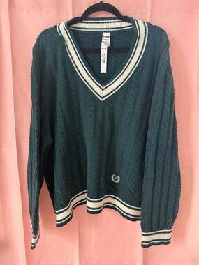 Victoria's Secret PINK Collegiate Cable Knit V-Neck Sweater